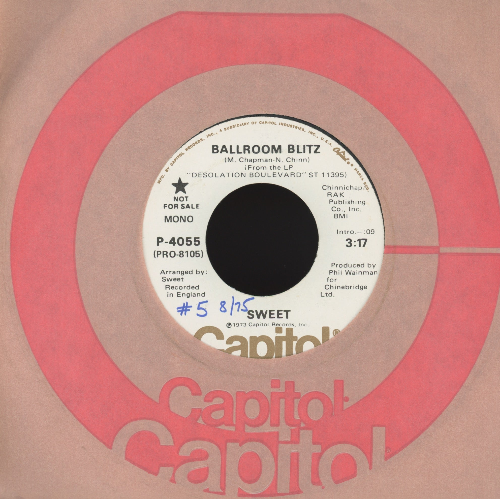 The Sweet - Ballroom Blitz on Capitol Promo Rock 45