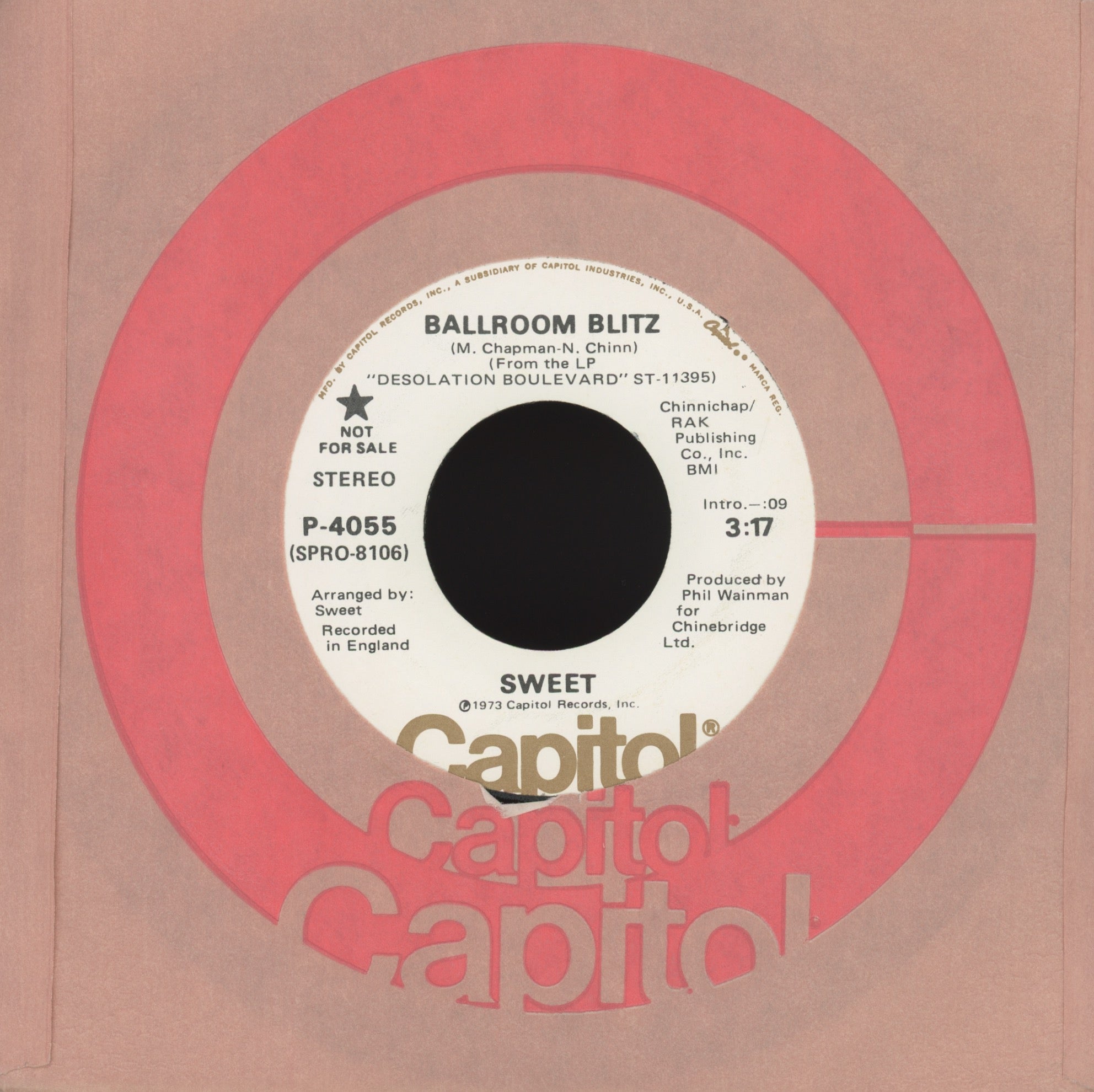 The Sweet - Ballroom Blitz on Capitol Promo Rock 45