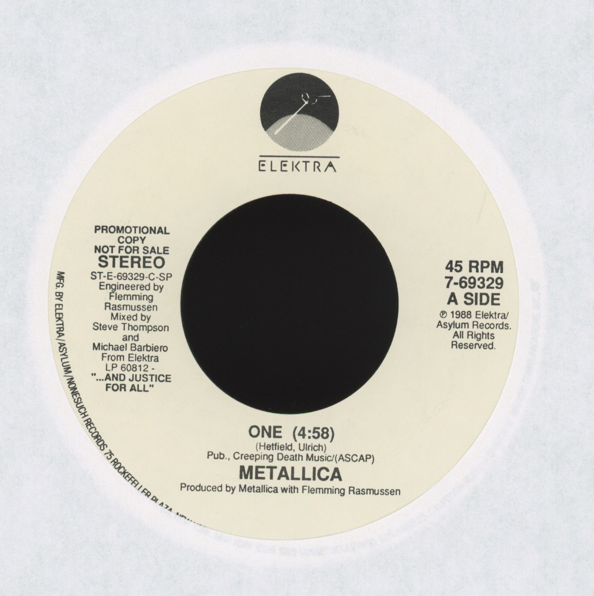 Metallica - One on Elektra Promo 45 With Picture Sleeve