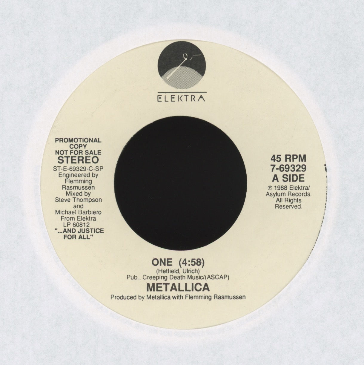 Metallica - One on Elektra Promo 45 With Picture Sleeve