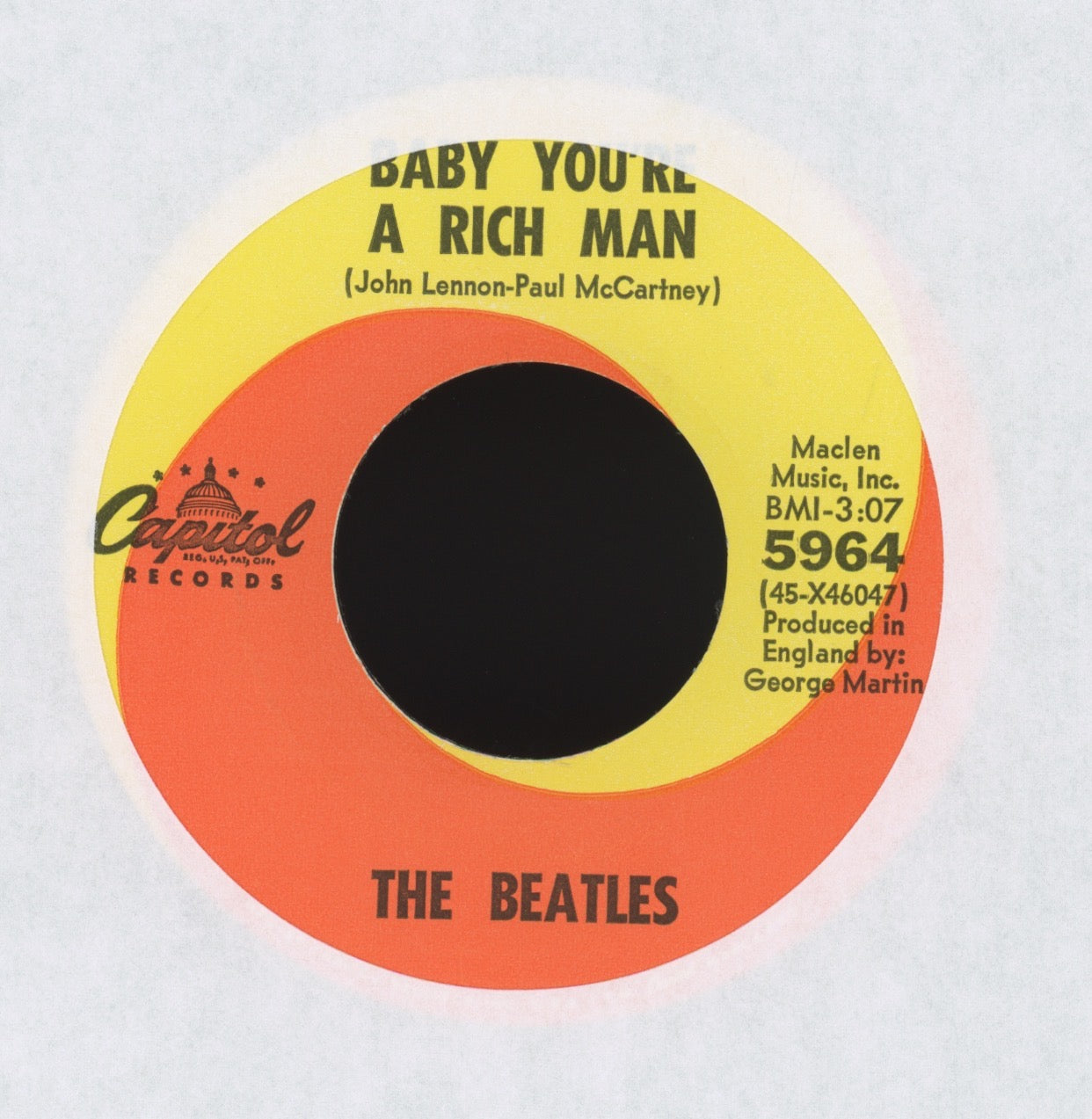 The Beatles - All You Need Is Love / Baby You`re A Rich Man on Capitol 45 With Picture Sleeve