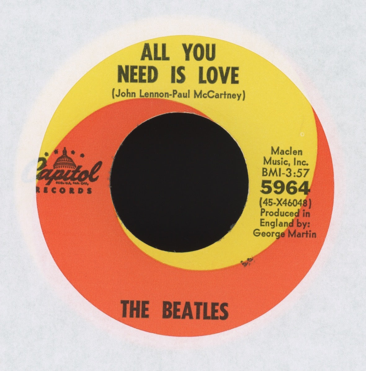 The Beatles - All You Need Is Love / Baby You`re A Rich Man on Capitol 45 With Picture Sleeve