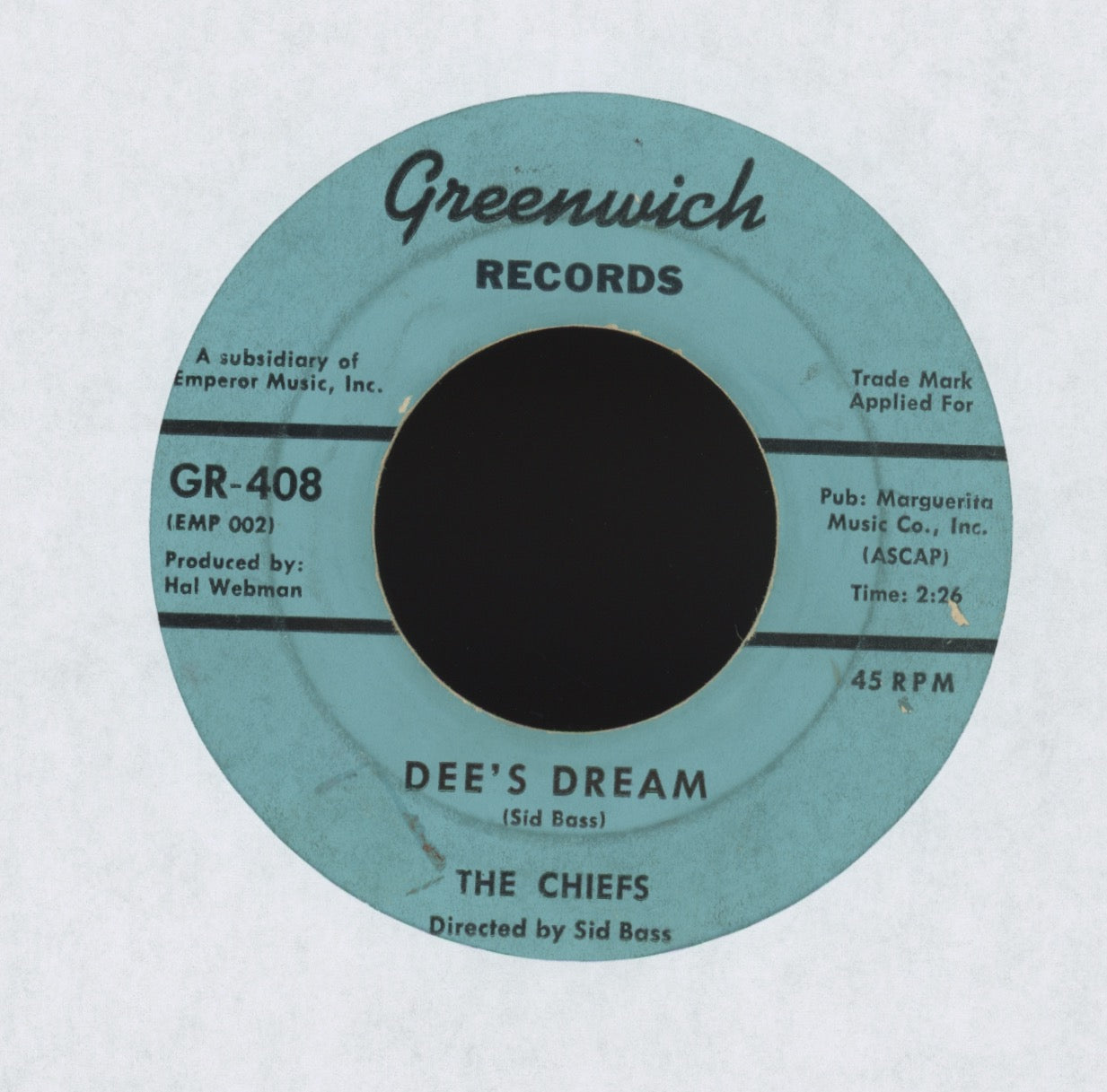 The Chiefs - Apache! on Greenwich Sleazy Instro R&B 45