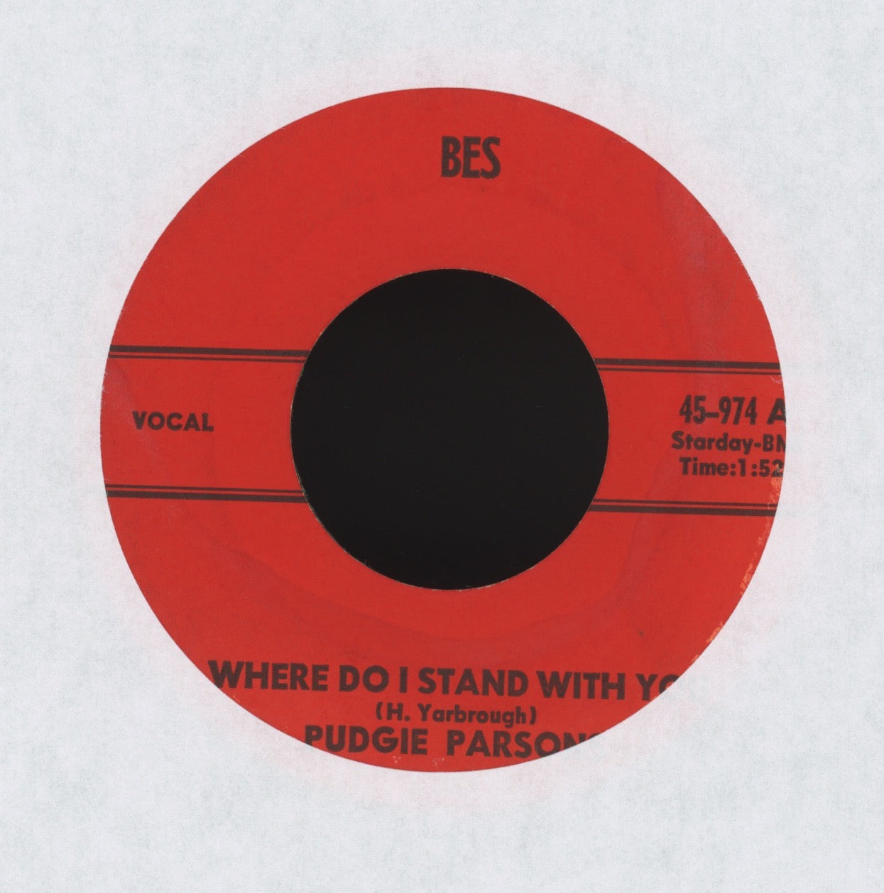 Pudgie Parsons - Where Do I Stand With You on BES Starday Custom Press Country Bop 45
