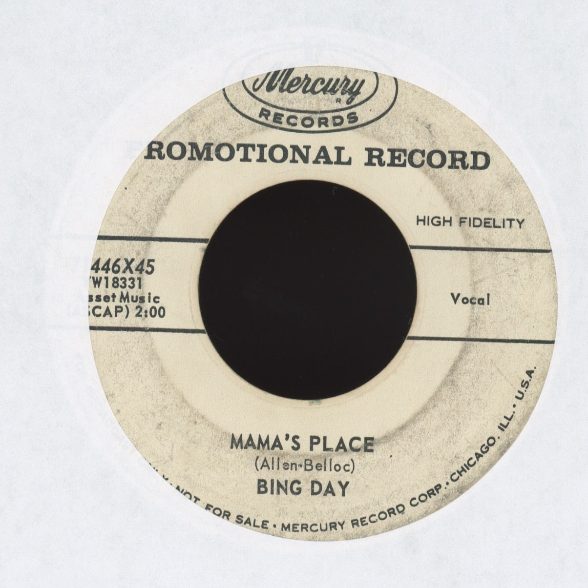 Bing Day - I Can't Help It / Mama's Place on Mercury Promo Rockabilly 45