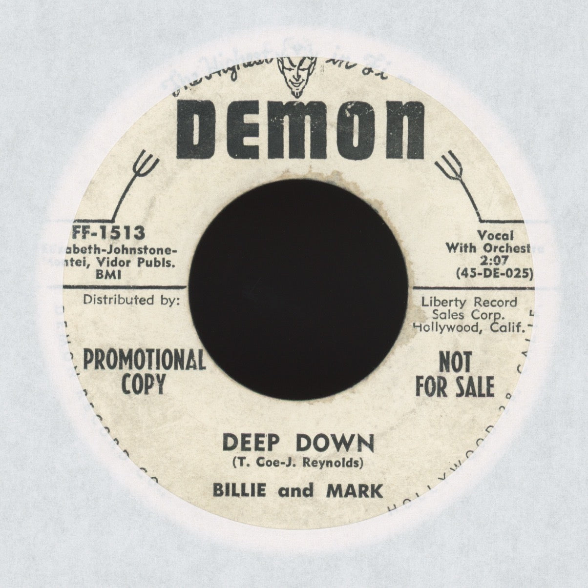Billie And Mark - Deep Down on Demon Promo Lonesome Rockabilly 45