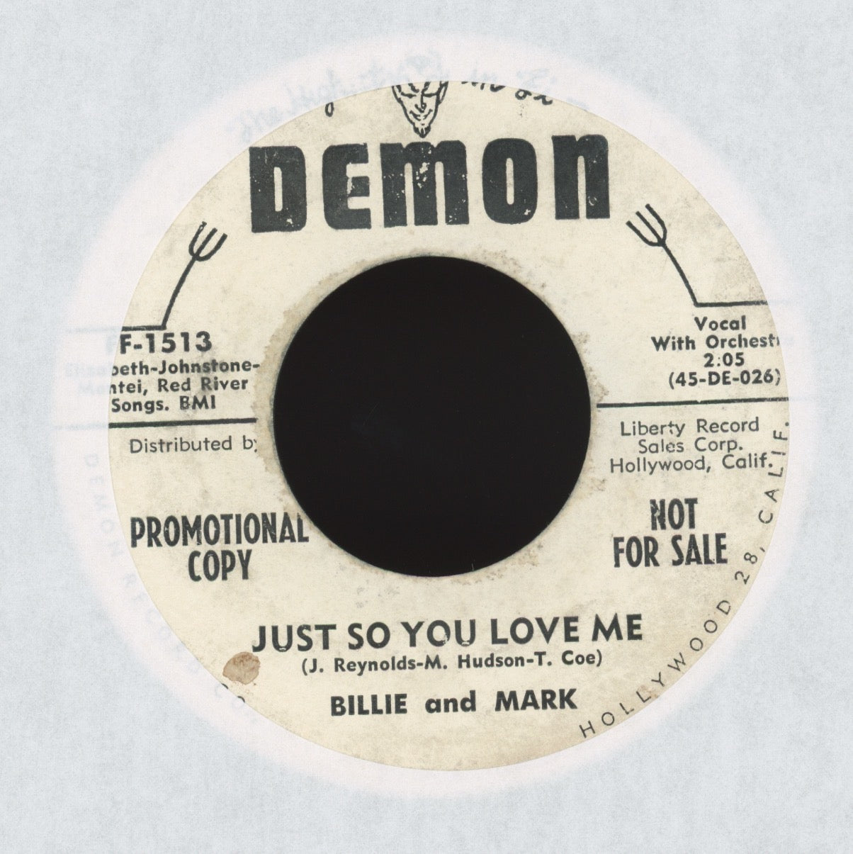 Billie And Mark - Deep Down on Demon Promo Lonesome Rockabilly 45