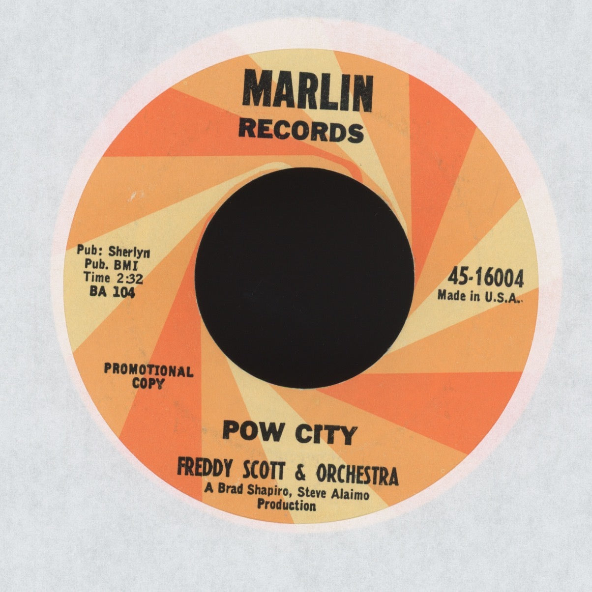 Freddy Scott Orchestra - Pow City on Marlin Promo R&B Soul 45
