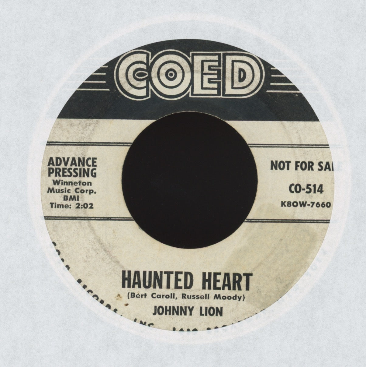 Johnny Lion - Haunted Heart on Coed Promo Rockabilly 45