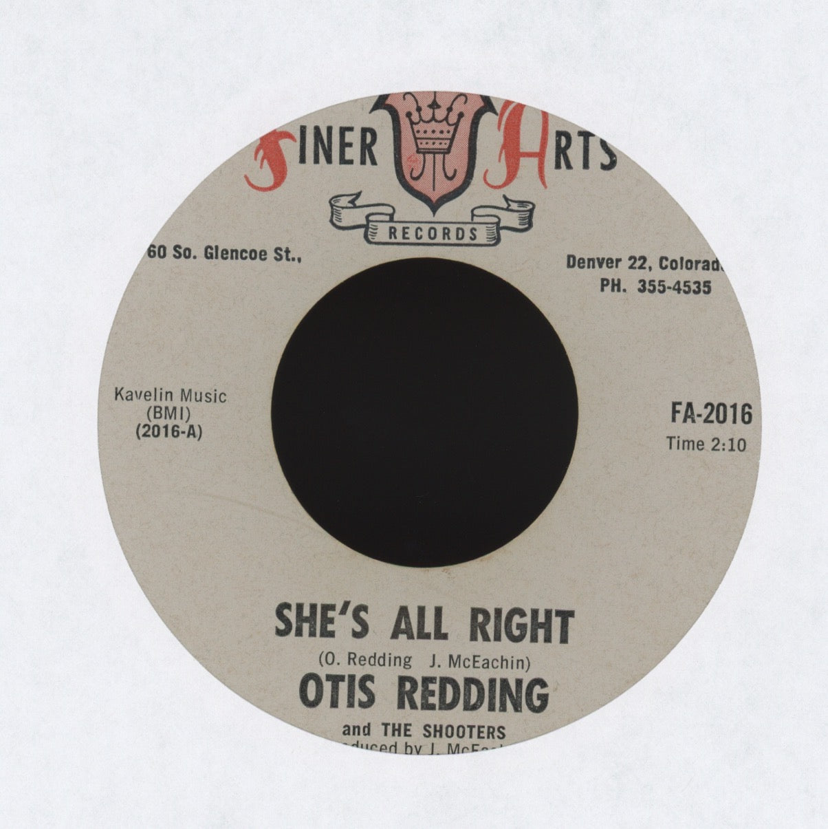Otis Redding, The Shooters - She's All Right / Tuff Enuff on Finer Arts Reissue R&B 45
