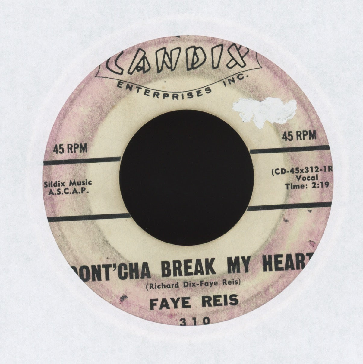 Faye Reis - Dont'cha Break My Heart on Candix Promo R&B Rocker 45