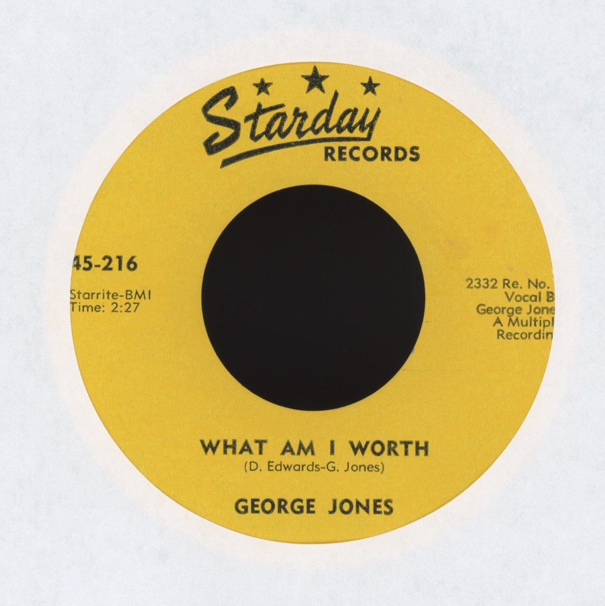George Jones - What Am I Worth on Starday Country 45
