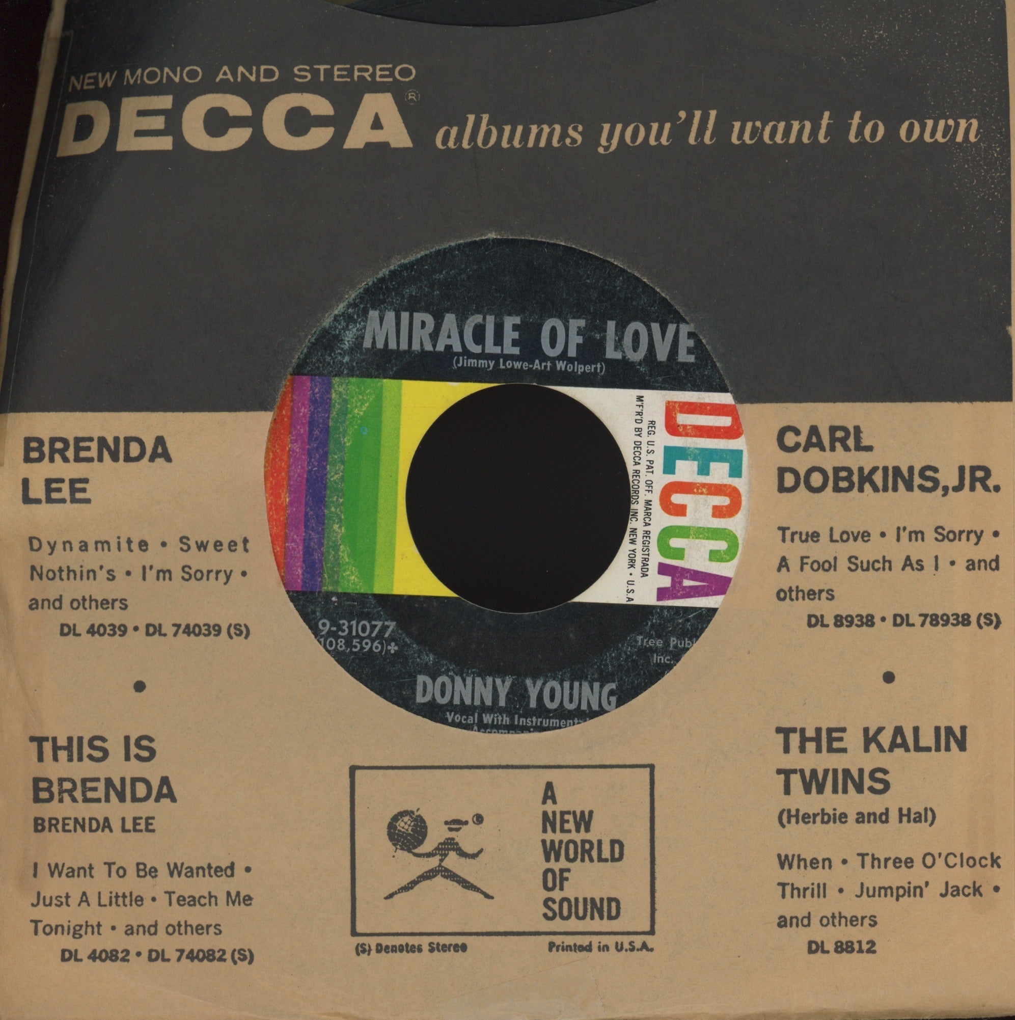 Donny Young aka Johnny Paycheck - Shakin' The Blues on Decca Country Bop 45