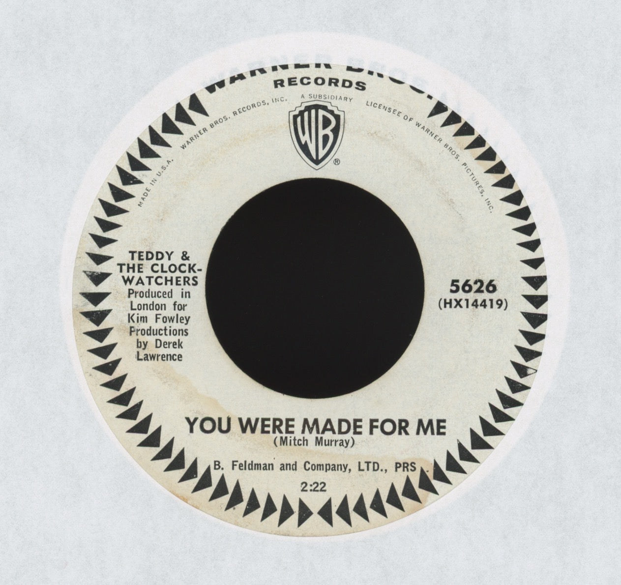 Teddy & Clockwatchers - Kinky / You Were Made for Me on WB Promo Garage Mod 45