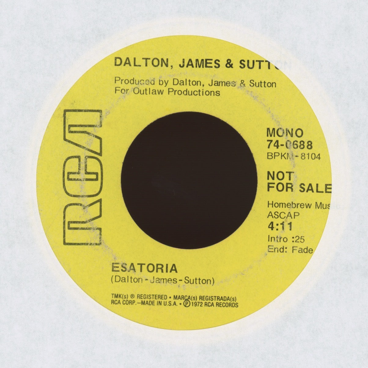 Dalton, James & Sutton - Esatoria on RCA Promo Hard Rock Psych Fuzz 45