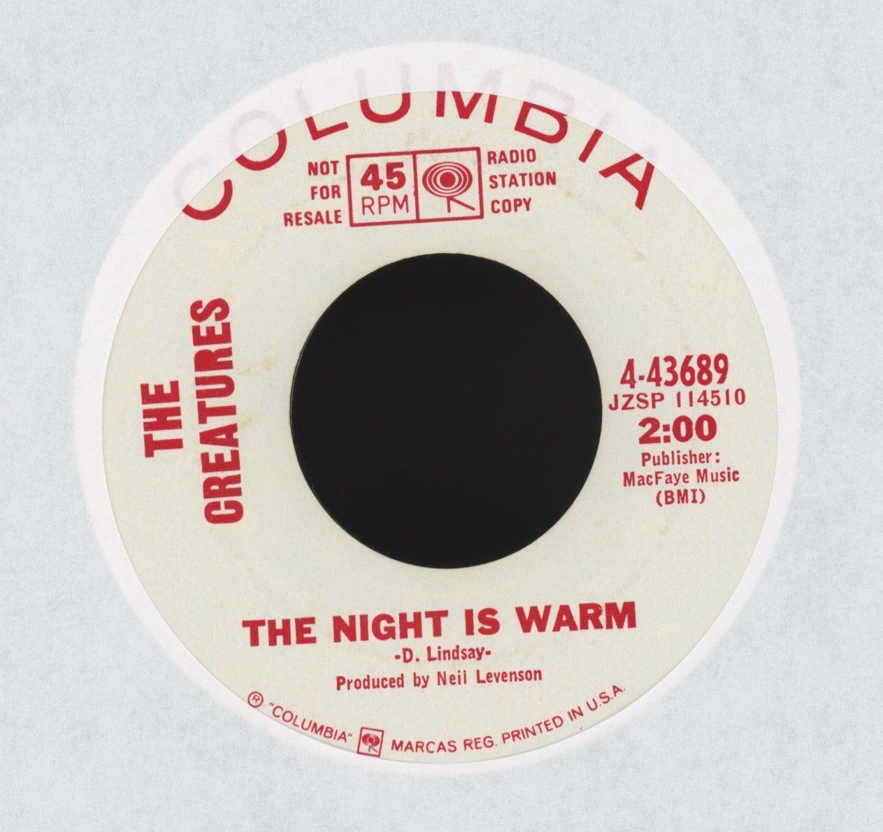 The Creatures - The Night Is Warm on Columbia Promo Beat 45