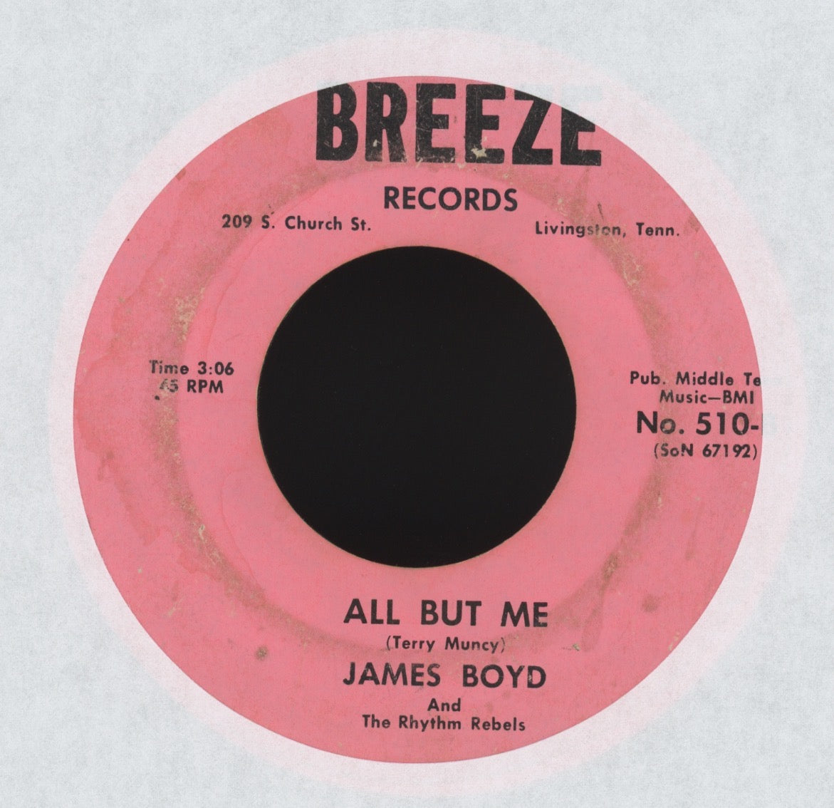 James Boyd And The Rhythm Rebels - All But Me on Breeze Country Bop 45