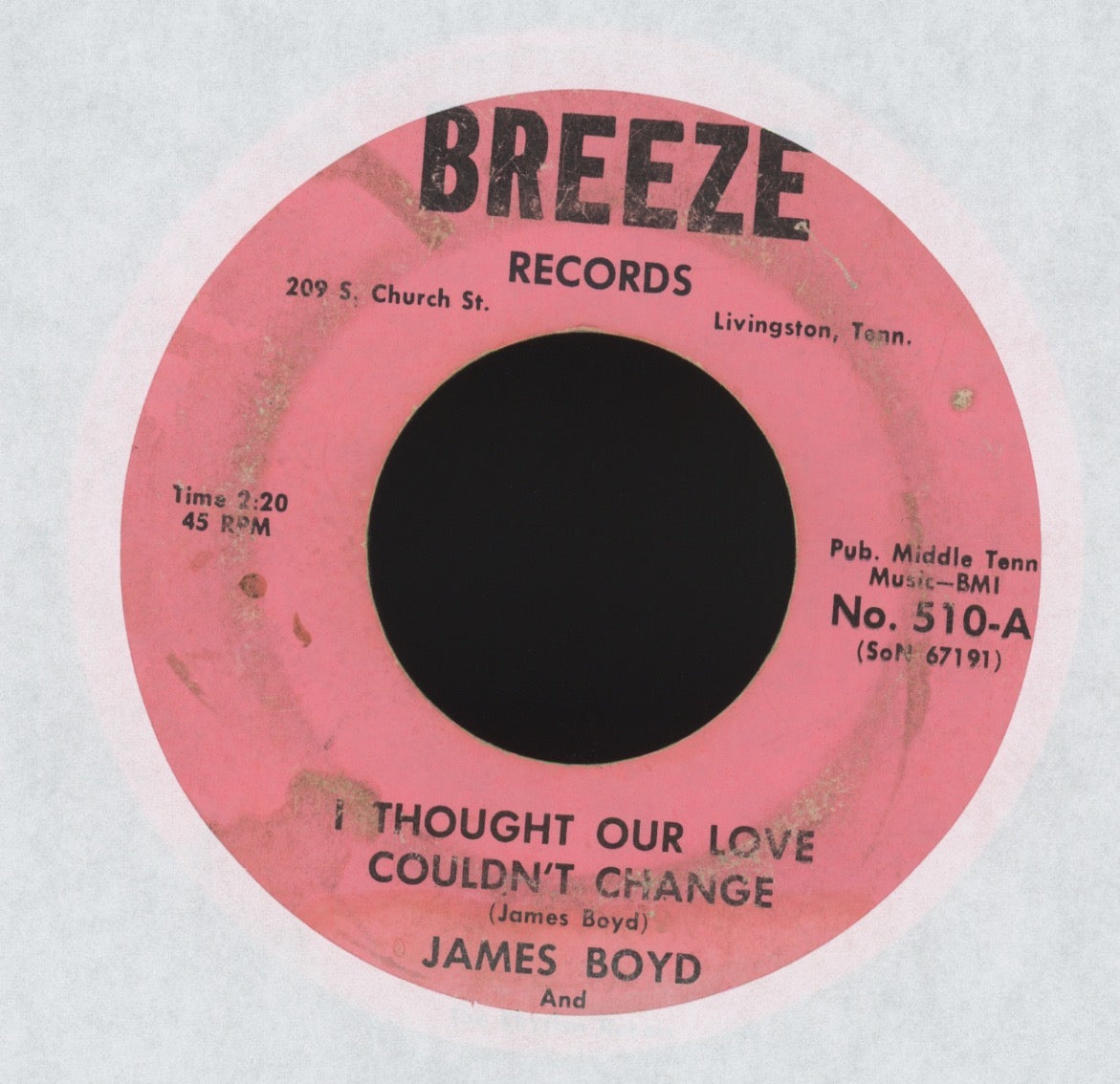 James Boyd And The Rhythm Rebels - All But Me on Breeze Country Bop 45