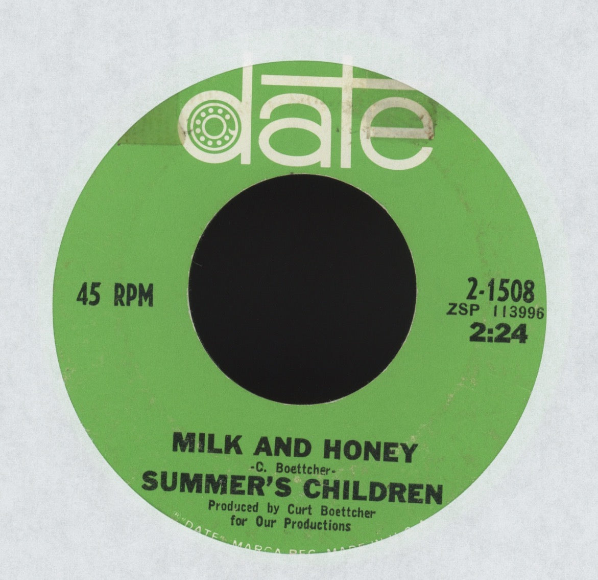 Summer's Children - Milk And Honey on Date Pop Psych 45