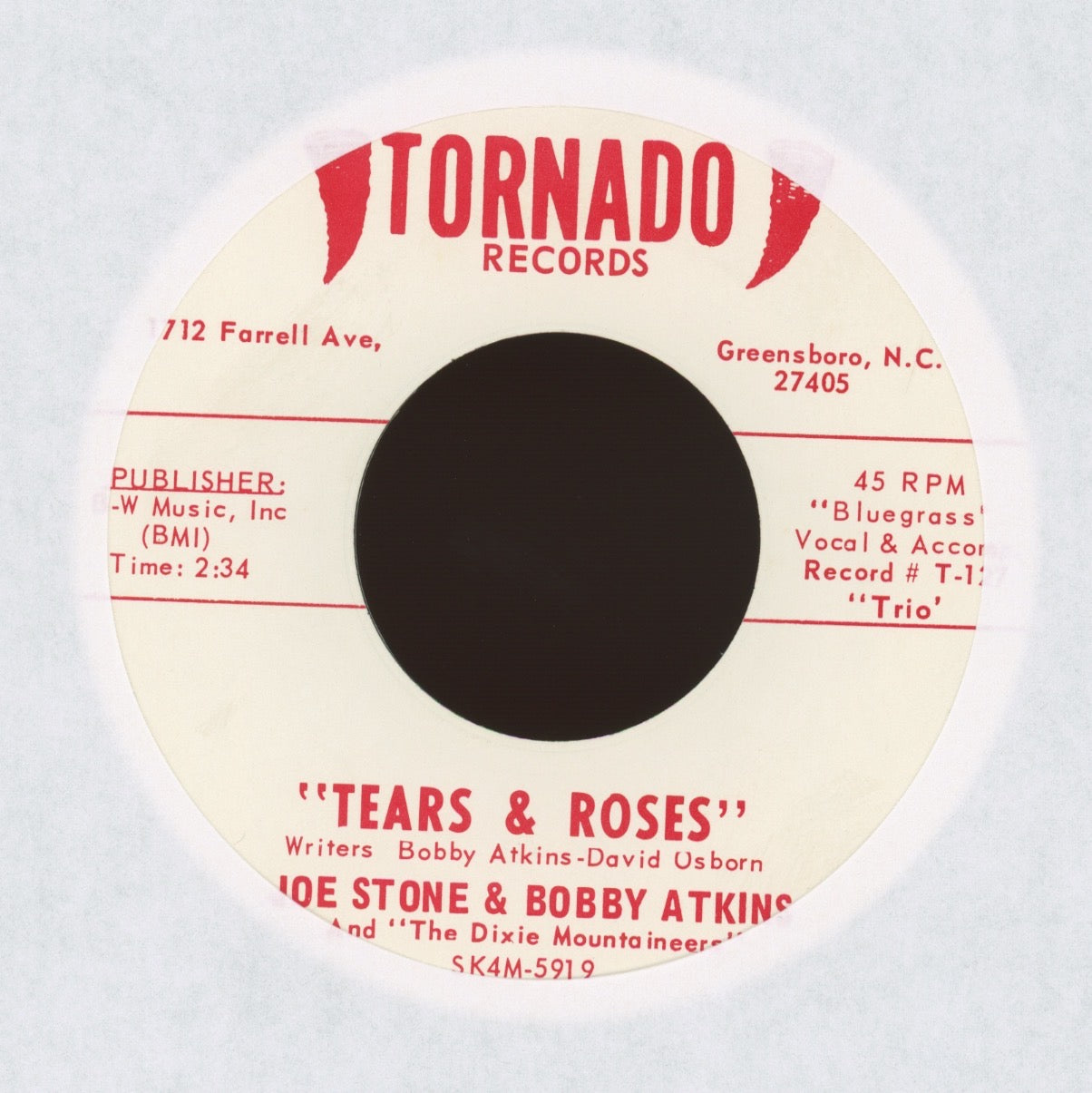 Joe Stone & Bobby Atkins - Tears & Roses on Tornado Bluegrass 45