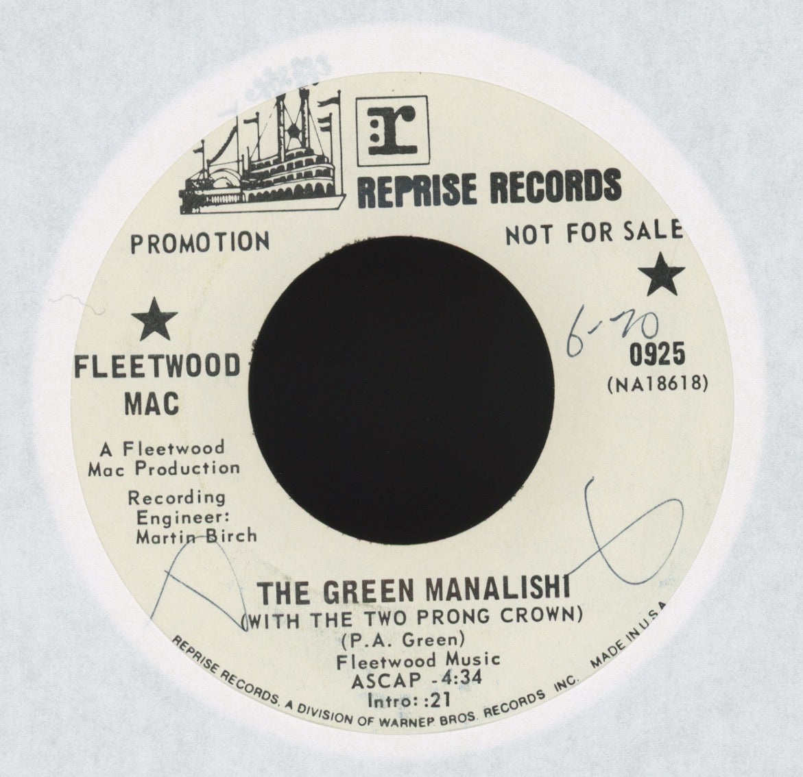 Fleetwood Mac - The Green Manalishi (With The Two Prong Crown) on Reprise Promo Rock 45