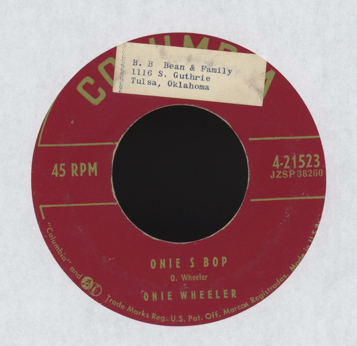 Onie Wheeler - Onie's Bop on Columbia Country Bop 45