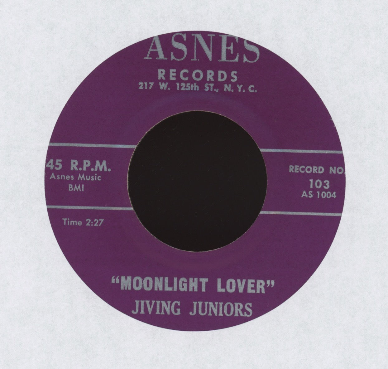 The Jiving Juniors - Moonlight Lover / Sweet As An Angel on Asnes R&B Doo Wop Popcorn 45