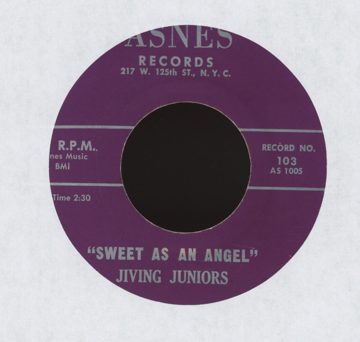 The Jiving Juniors - Moonlight Lover / Sweet As An Angel on Asnes R&B Doo Wop Popcorn 45