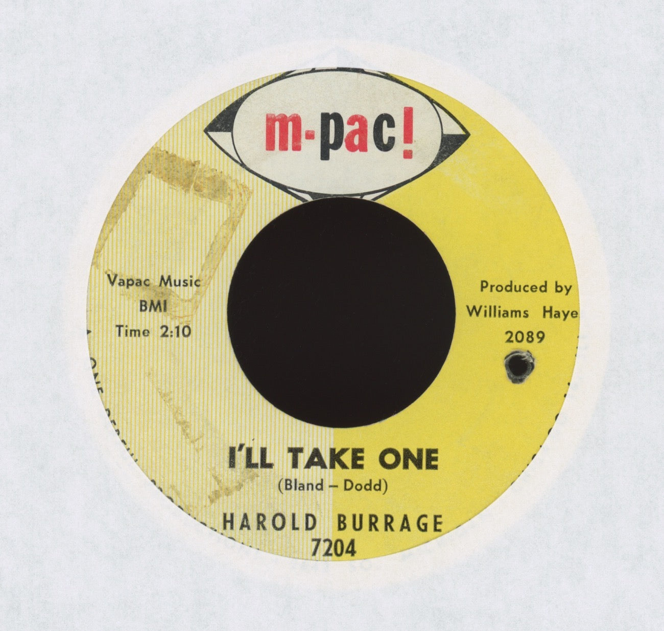 Harold Burrage - I'll Take One on M-Pac R&B 45