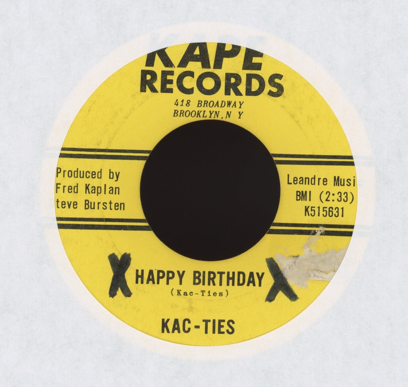 The Kac-Ties - Happy Birthday / Girl In My Heart on Kape R&B Doo Wop 45