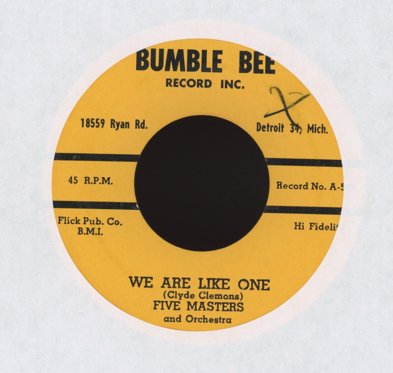 The Five Masters - We Are Like One / Cheap Scate on Bumble Bee R&B Doo Wop 45
