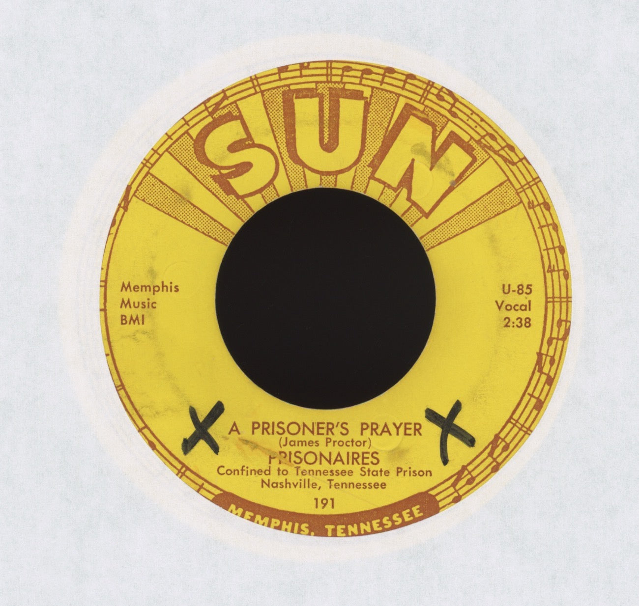 The Prisonaires - A Prisoner's Prayer on Sun R&B Doo Wop 45 Push Marks