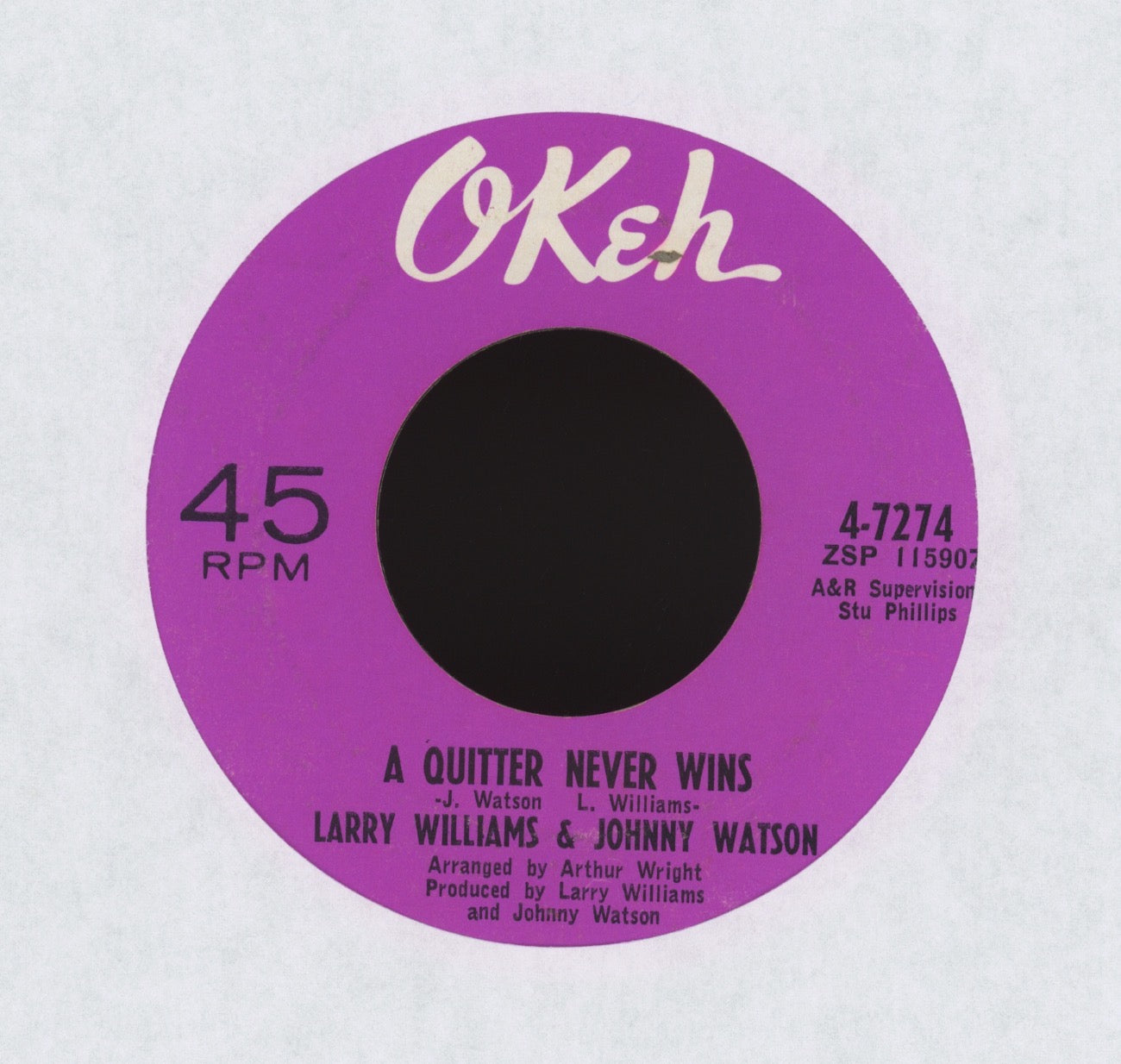 Larry Williams & Johnny Watson - A Quitter Never Wins on Okeh Northern Soul 45
