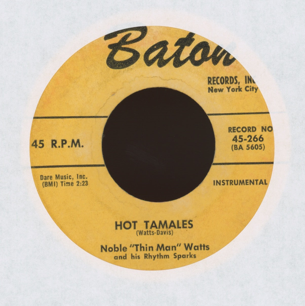 Noble "Thin Man" Watts & His Rhythm Sparks - Hot Tamales on Baton Instro R&B 45