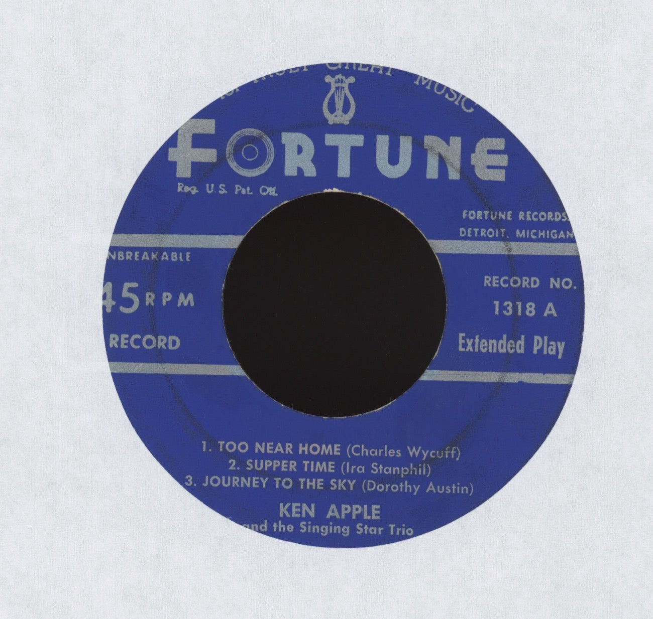 Ken Apple and the Singing Star Trio - Too Near Home on Fortune EP 1318 Country Gospel 45