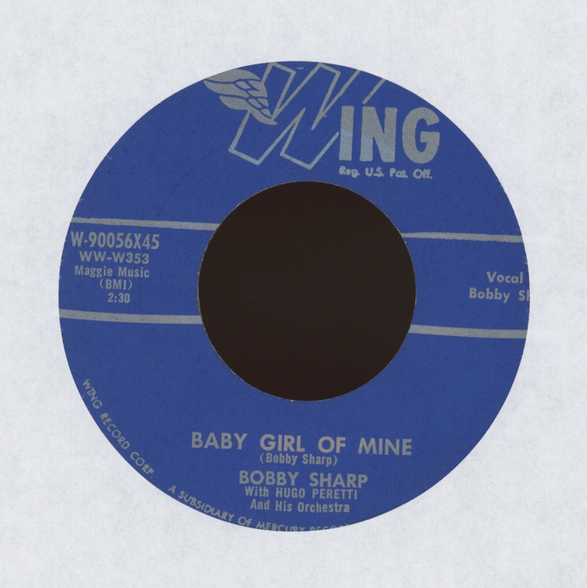 Bobby Sharp - Baby Girl Of Mine on Wing R&B Popcorn 45