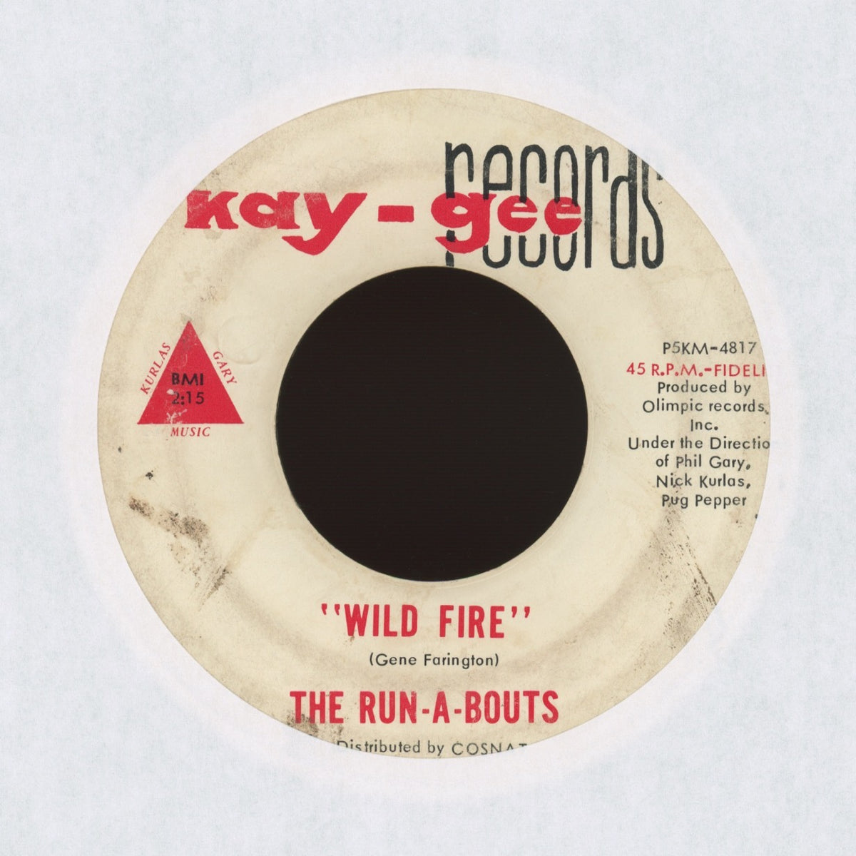 The Run-A-Bouts - Wild Fire / Hi Hat on Kay - Gee Records Surf 45