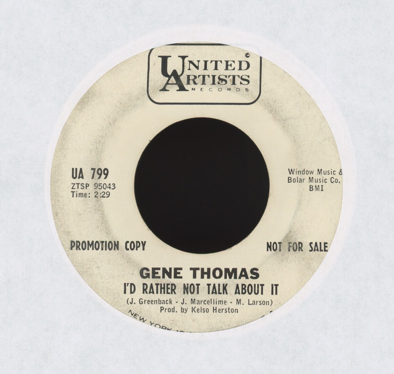 Gene Thomas - I'd Rather Not Talk About It on UA Promo Northern Soul Popcorn 45