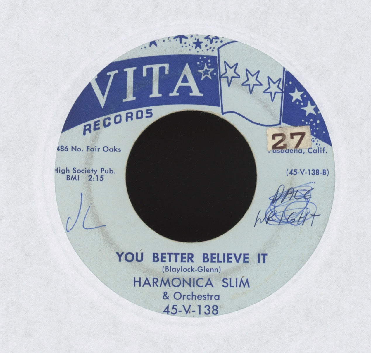 Harmonica Slim & Orchestra - My Girl Won't Quit Me on Vita R&B 45