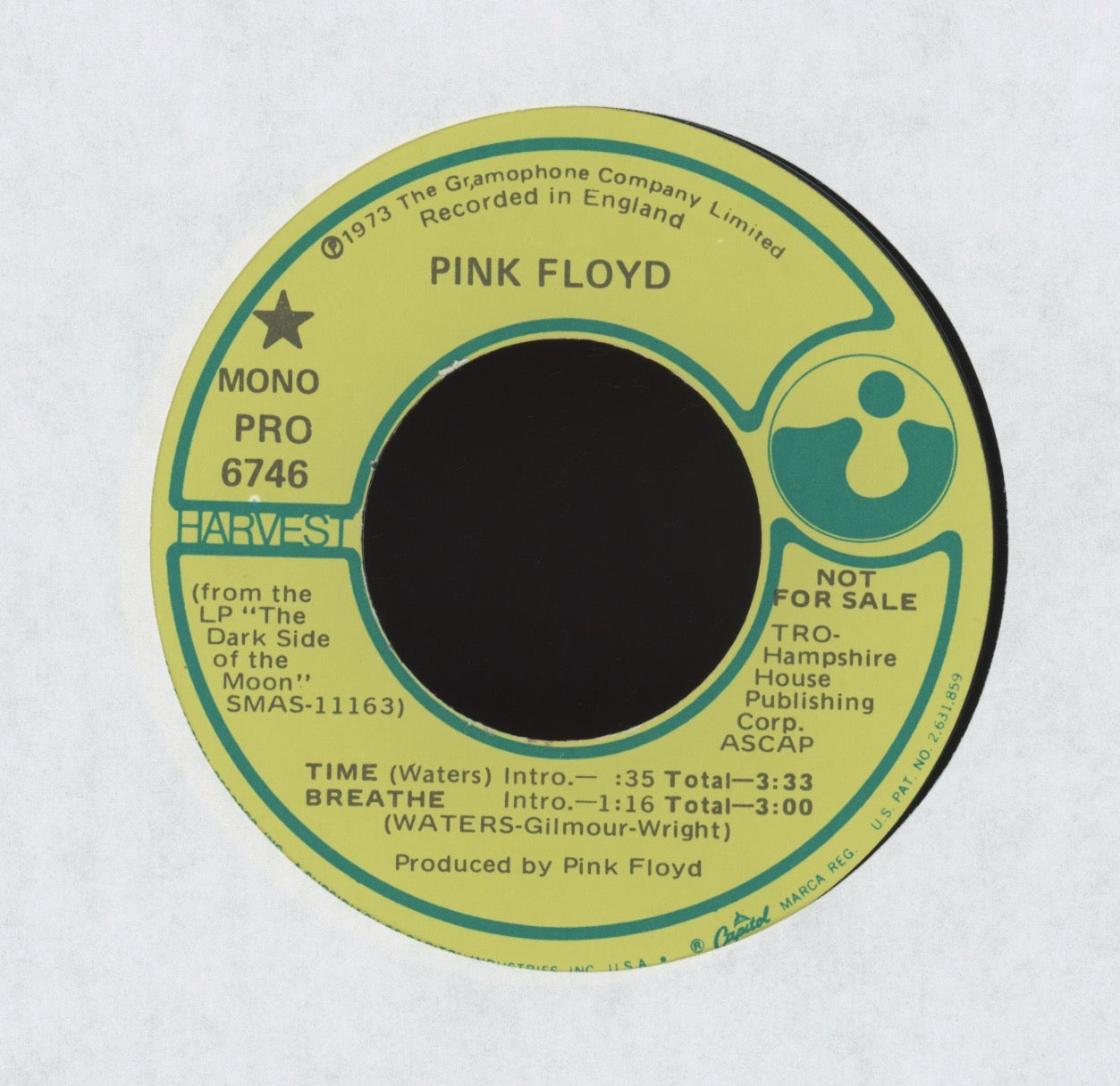 Pink Floyd - Dark Side Of The Moon on Harvest Rare Mono Promo EP 45 With Picture Sleeve