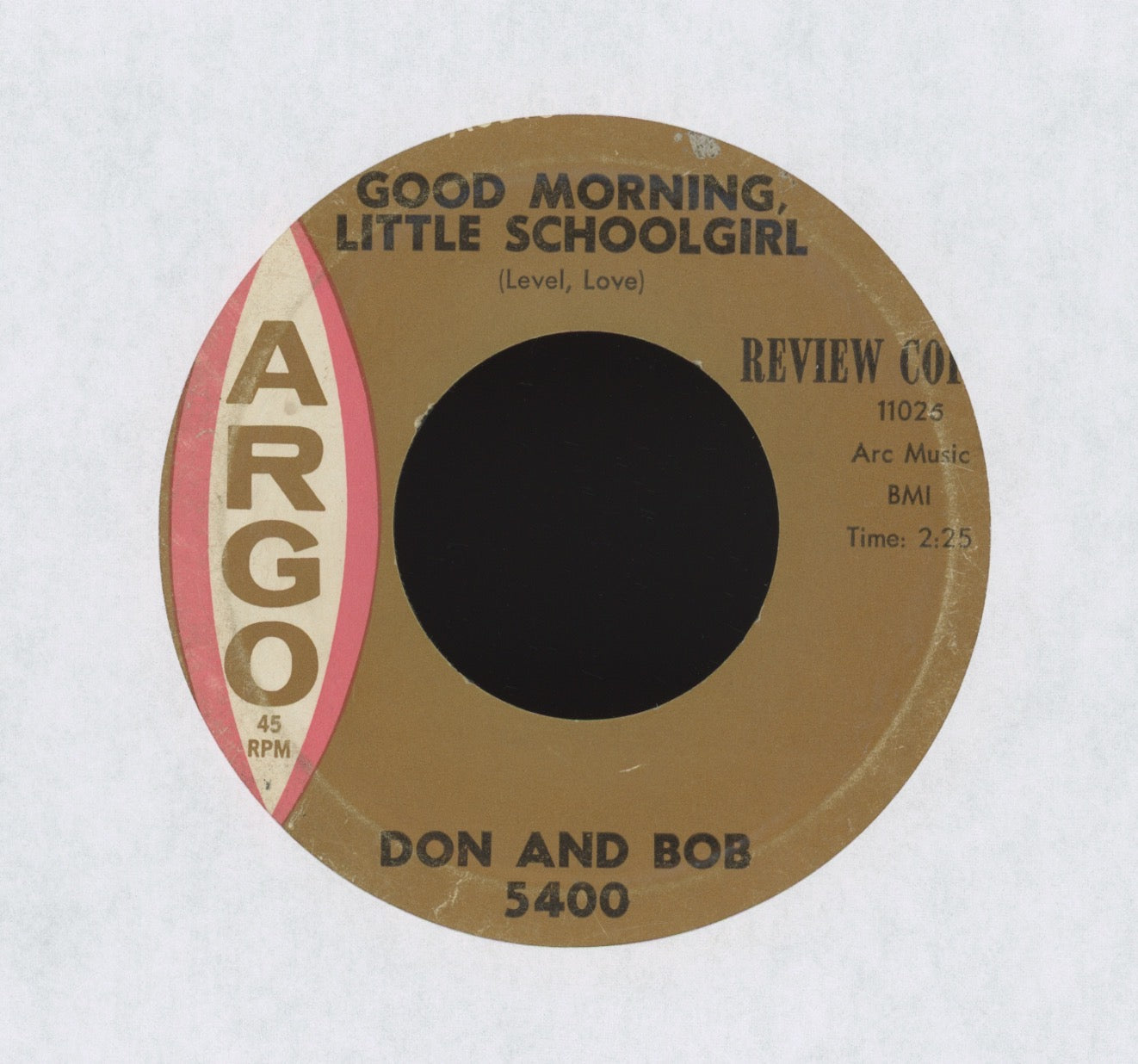 Don & Bob - Good Morning Little Schoolgirl on Argo Promo R&B Rocker 45