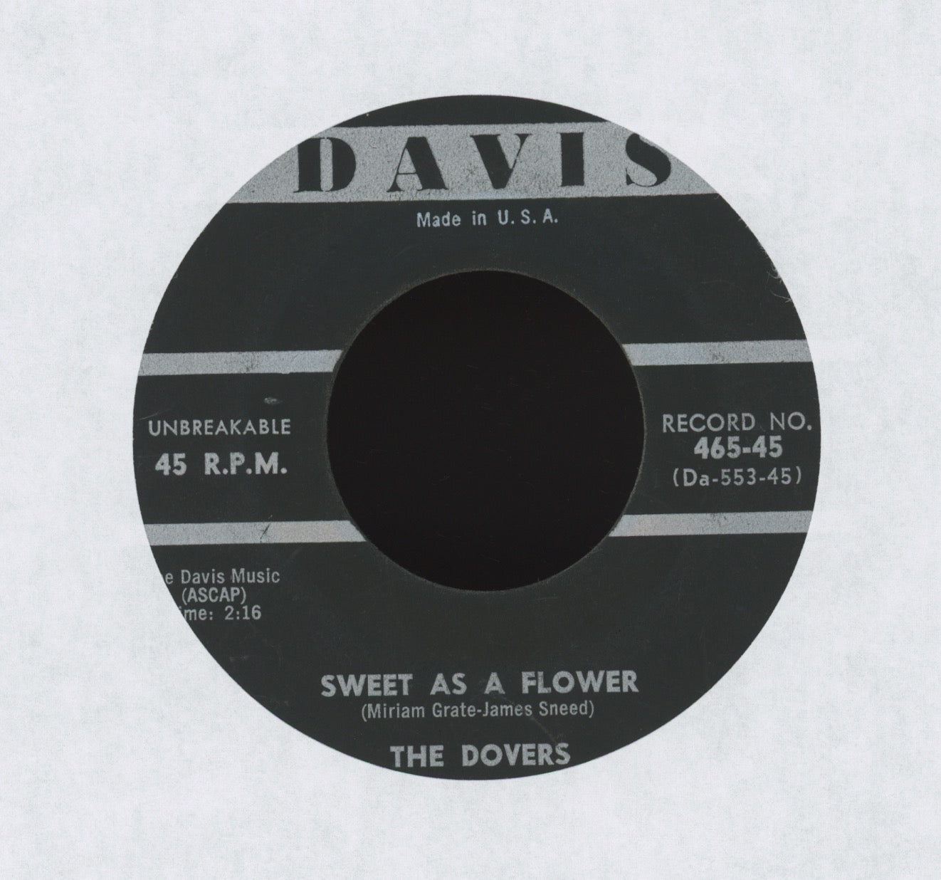 The Dovers - Sweet As A Flower / Boy In My Life on Davis R&B Doo Wop 45