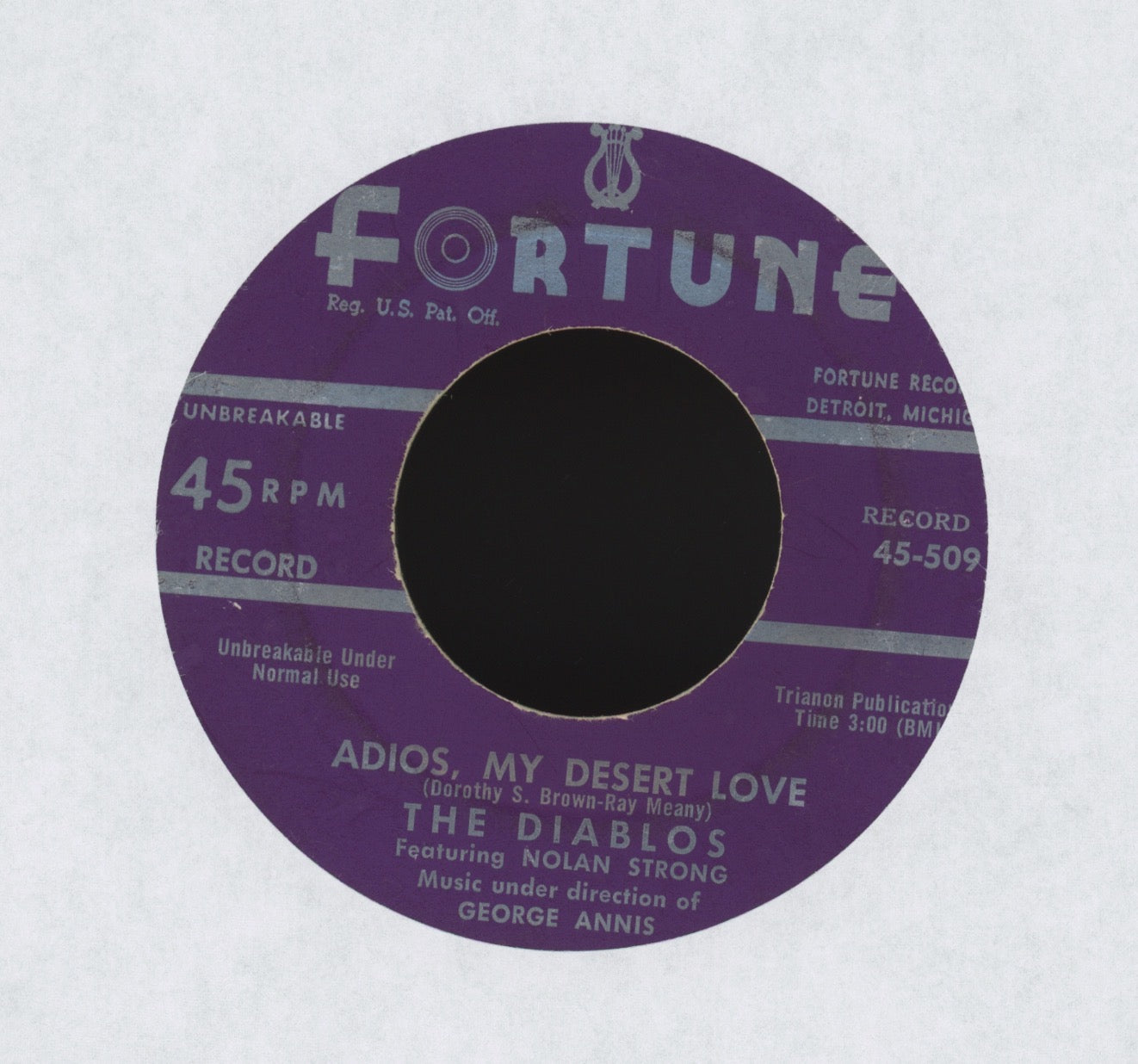 The Diablos featuring Nolan Strong - Adios, My Desert Love on Fortune R&B Doo Wop 45