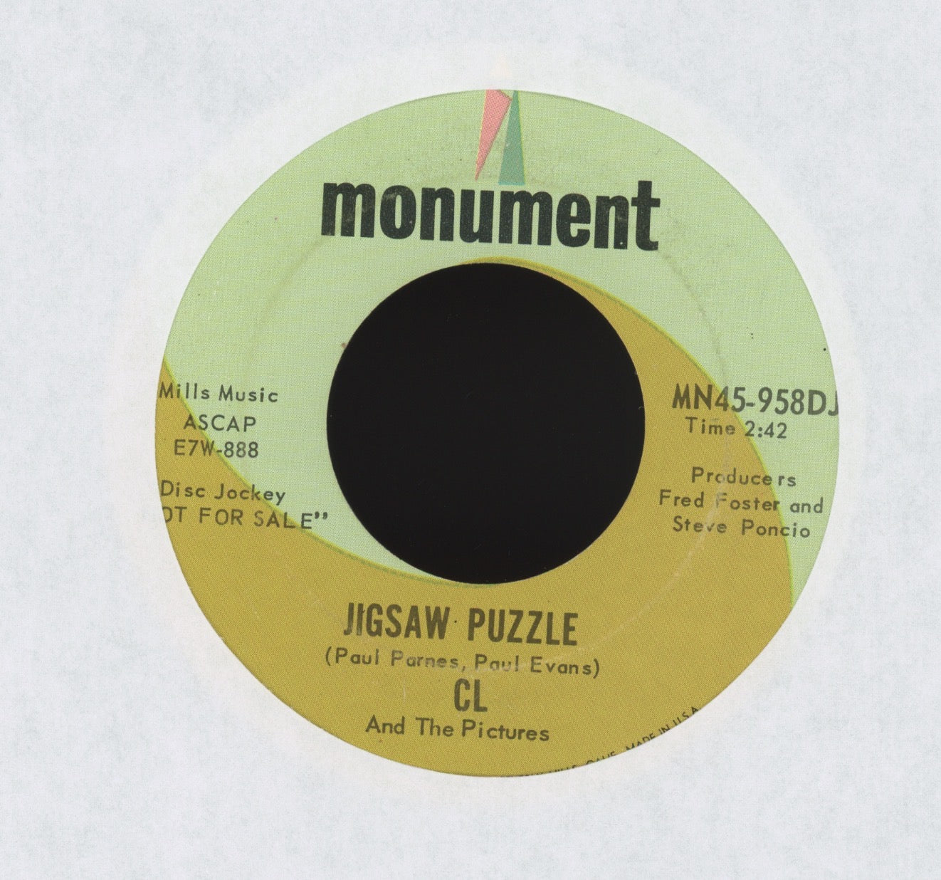 C. L. & The Pictures - Baby Not Now on Monument Promo Northern Soul 45