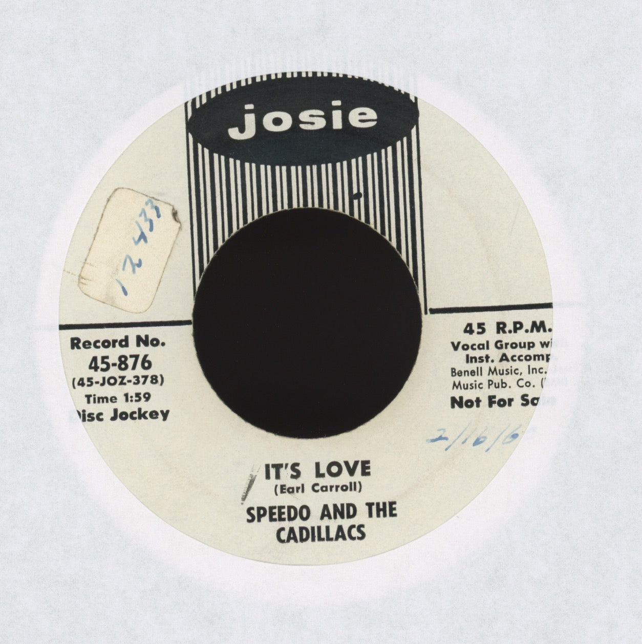 Speedo And The Cadillacs - It's Love on Josie Promo R&B Doo Wop 45