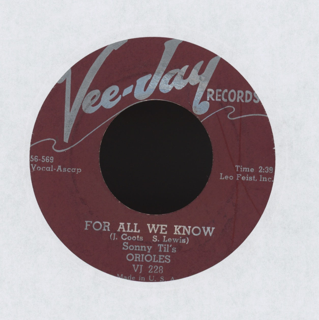 Sonny Til And The Orioles - For All We Know on Vee Jay R&B Doo Wop 45