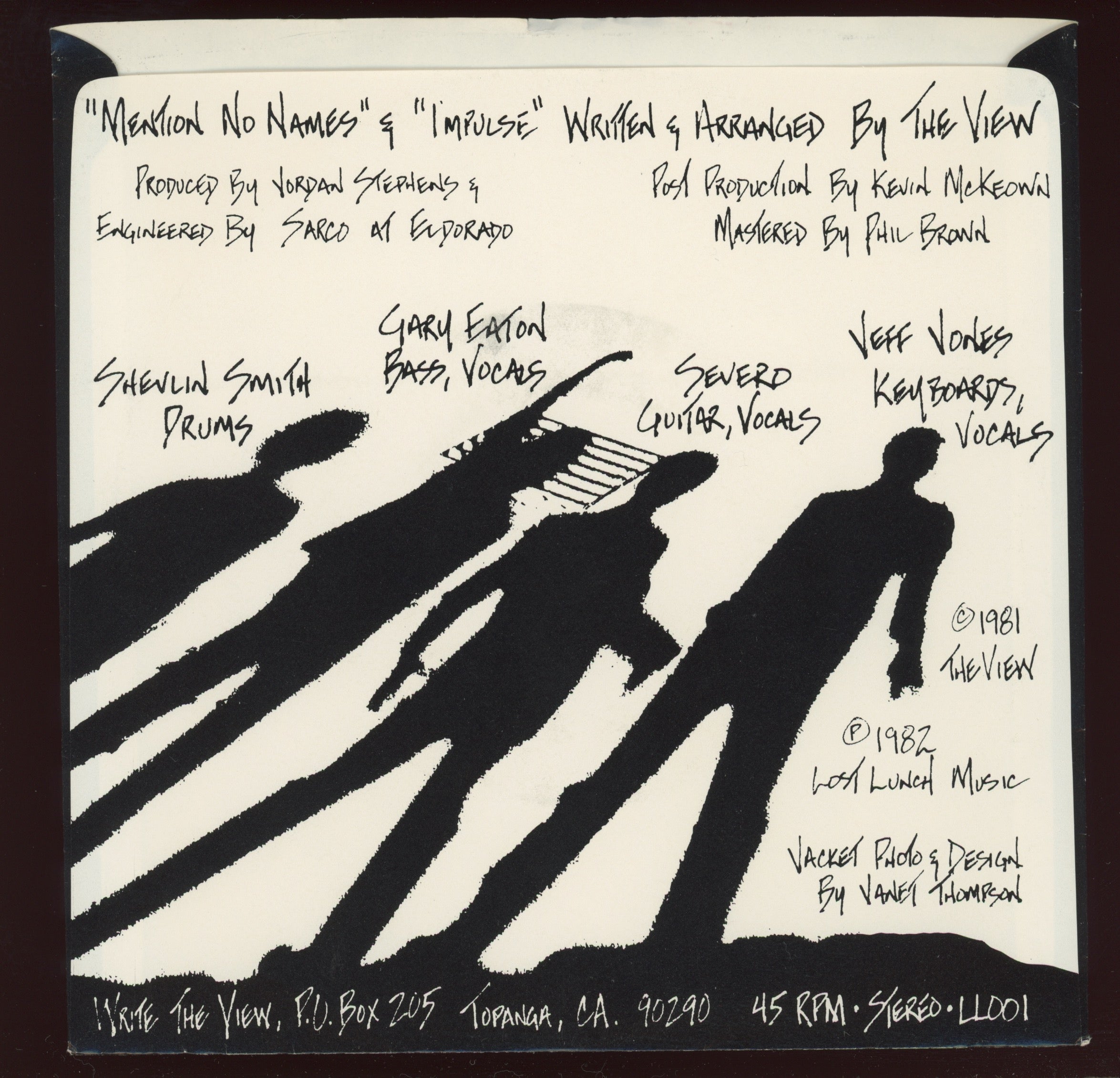 The View - Mention No Names on Lost Lunch 7" With Picture Sleeve