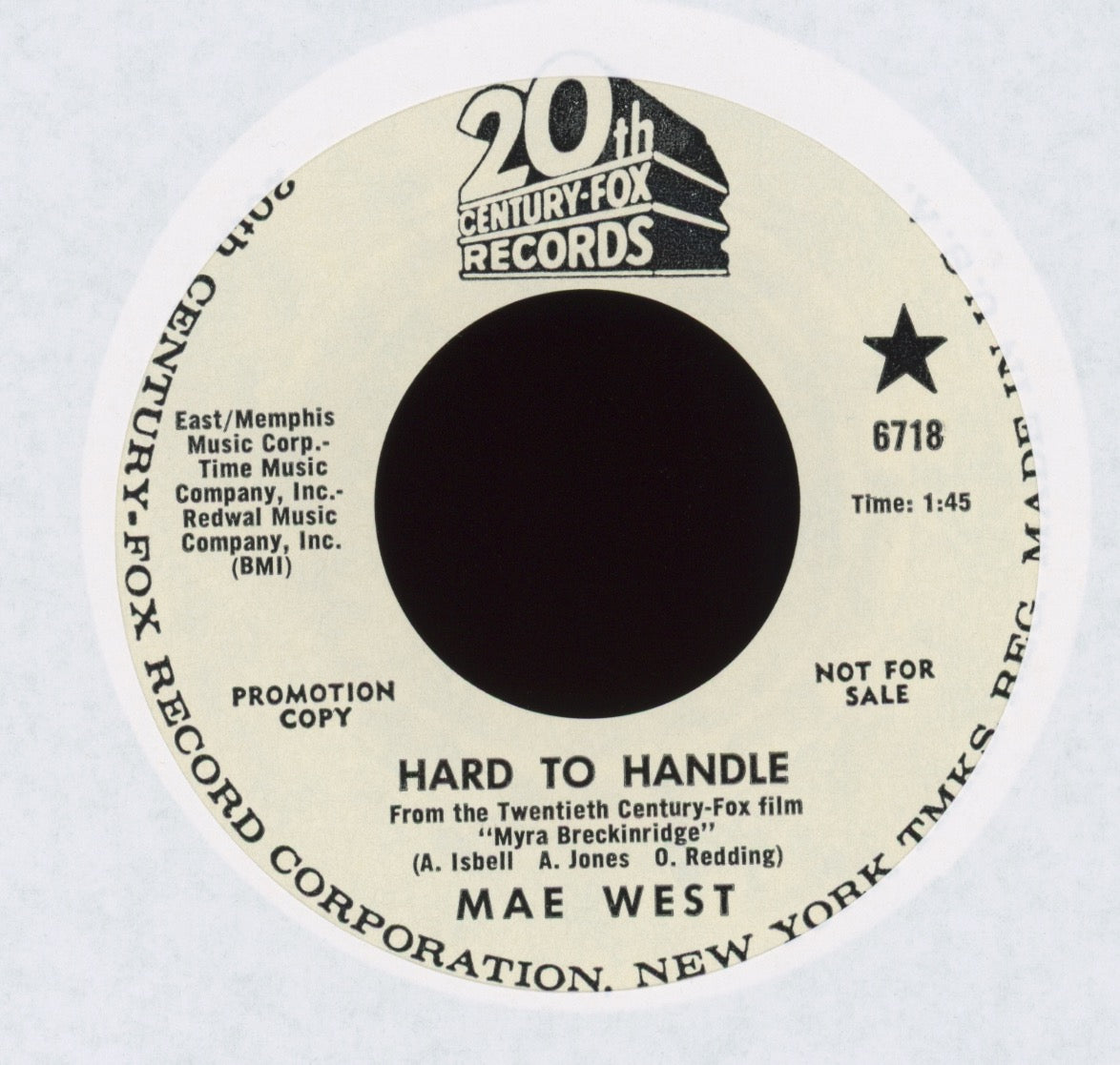 Mae West - Hard To Handle on 20th Century Fox Promo With Picture Sleeve