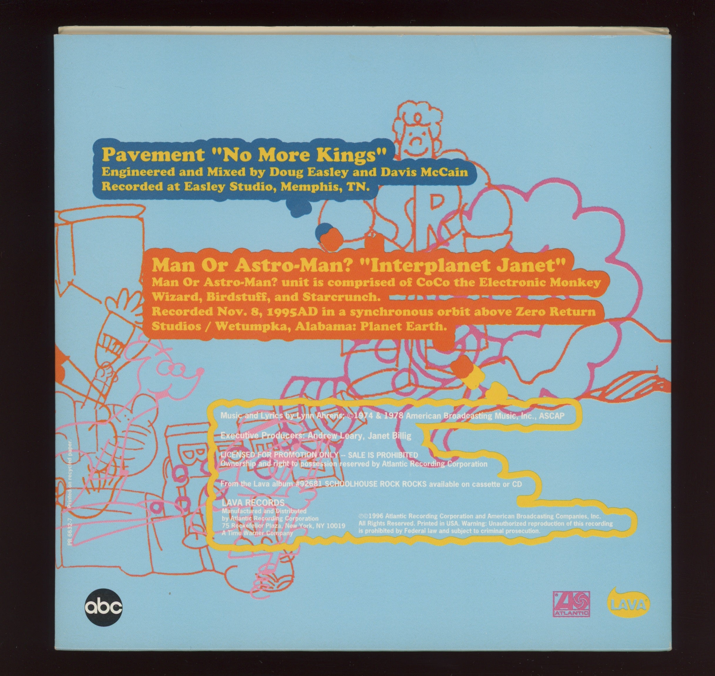 Pavement / Man or Asto-Man - School House Rock! Rocks on Lava Orange Promo 45 With Picture Sleeve