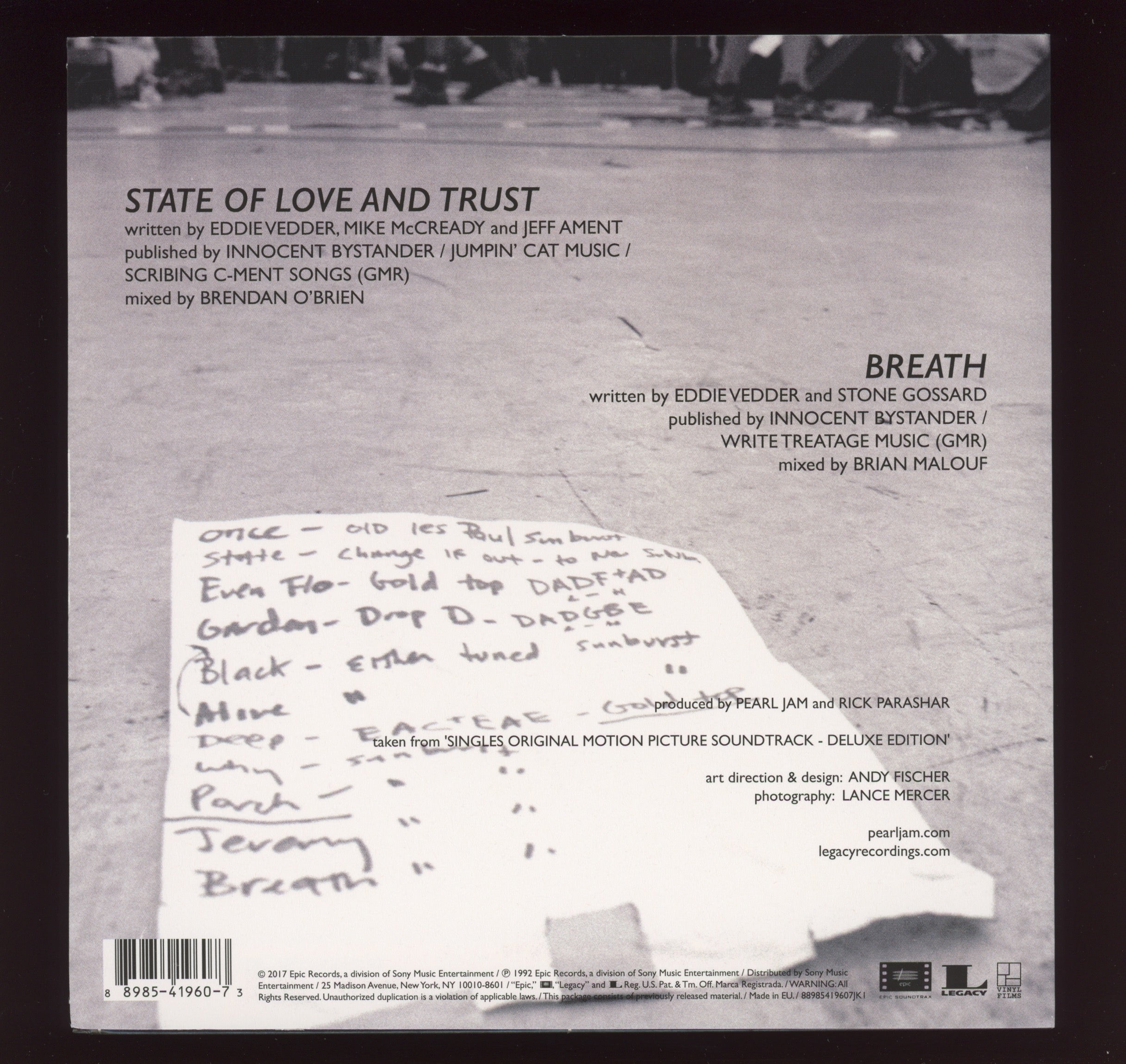 Pearl Jam - State Of Love And Trust on Epic Soundtrax RSD 2017 45 With Pic Sleeve